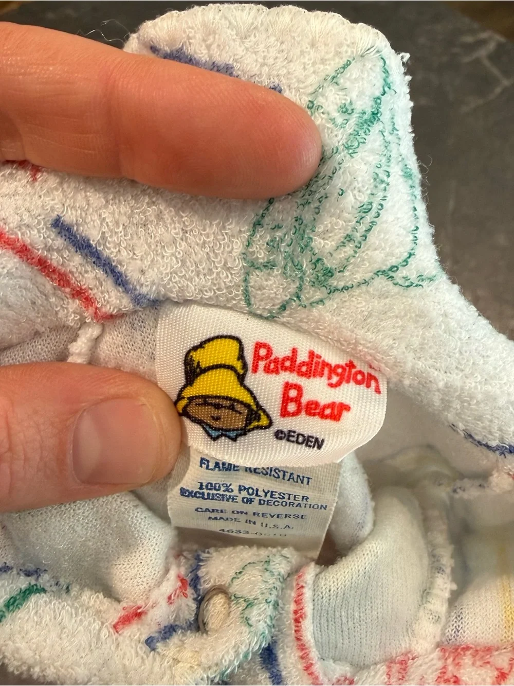 Vintage Paddington one piece terry cloth pajamas baby 6/9 month 90s boy girl